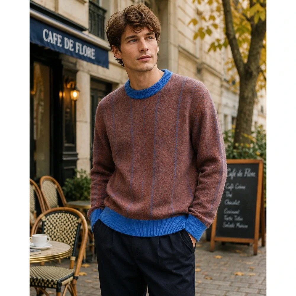 UNIQLO JW Anderson Lambswool Herringbone Sweater Unisex L Blue Brown Wool